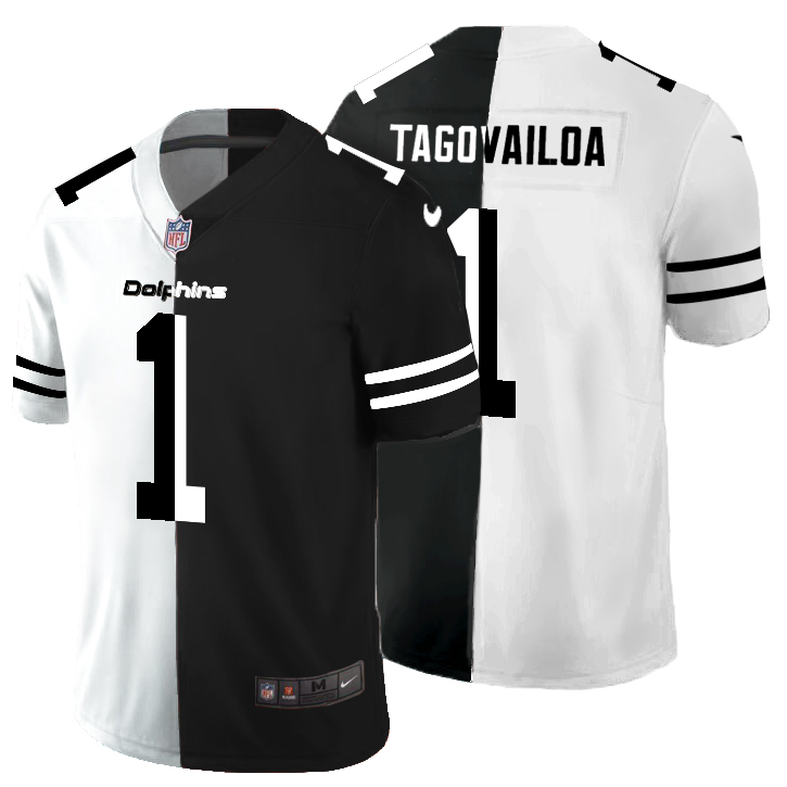 Miami Dolphins #1 Tua Tagovailoa Men Black V White Peace Split Nike Vapor Untouchable Limited NFL Jersey->miami dolphins->NFL Jersey